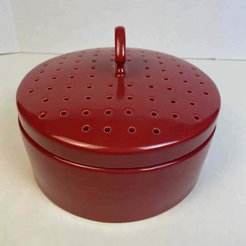 Chantal Vegetable Steamer Tortilla Warmer Ceramic Dish Red 1.5QT Veggie Steamer
